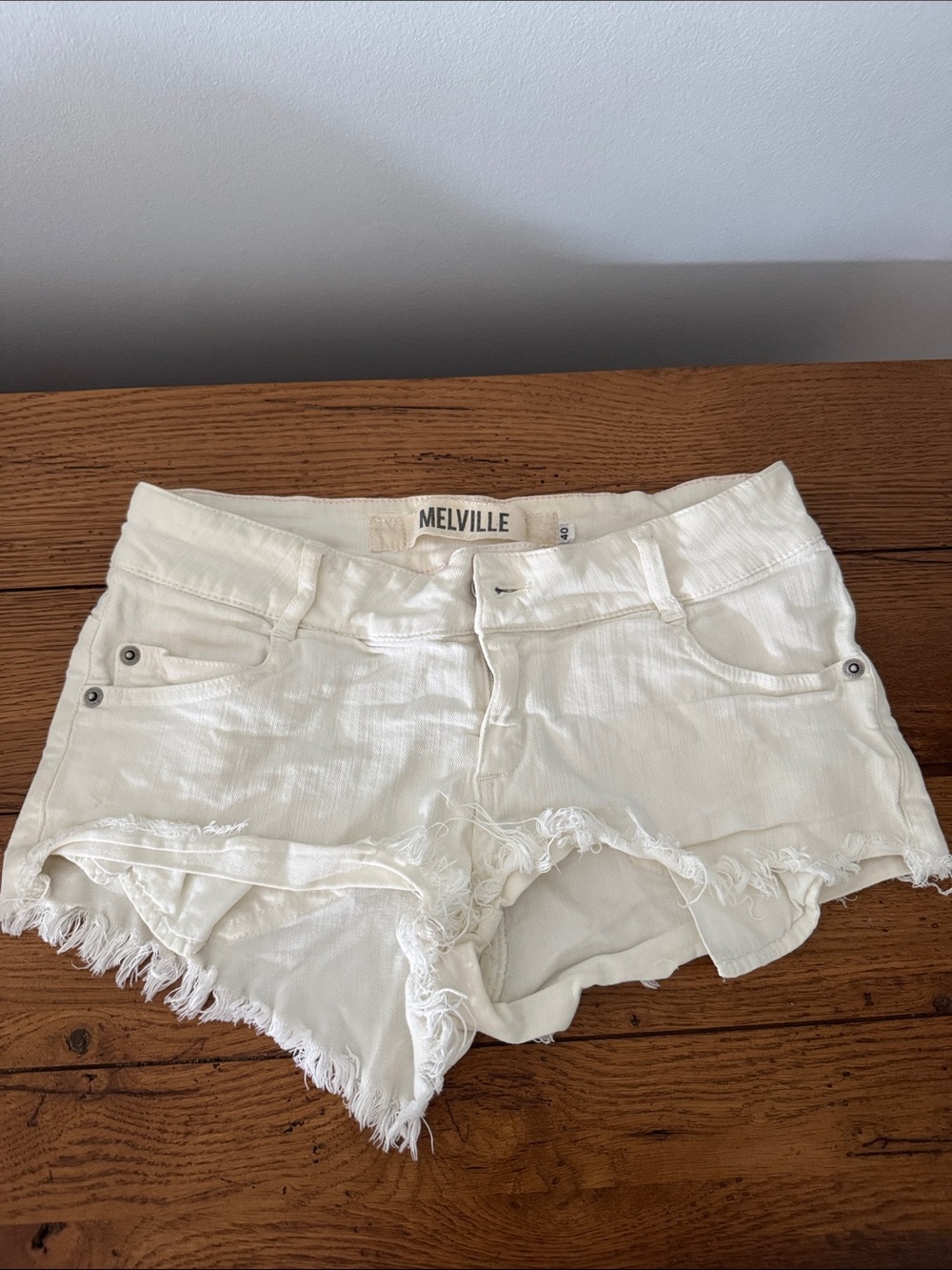 Brandy Melville White Frayed Denim Shorts